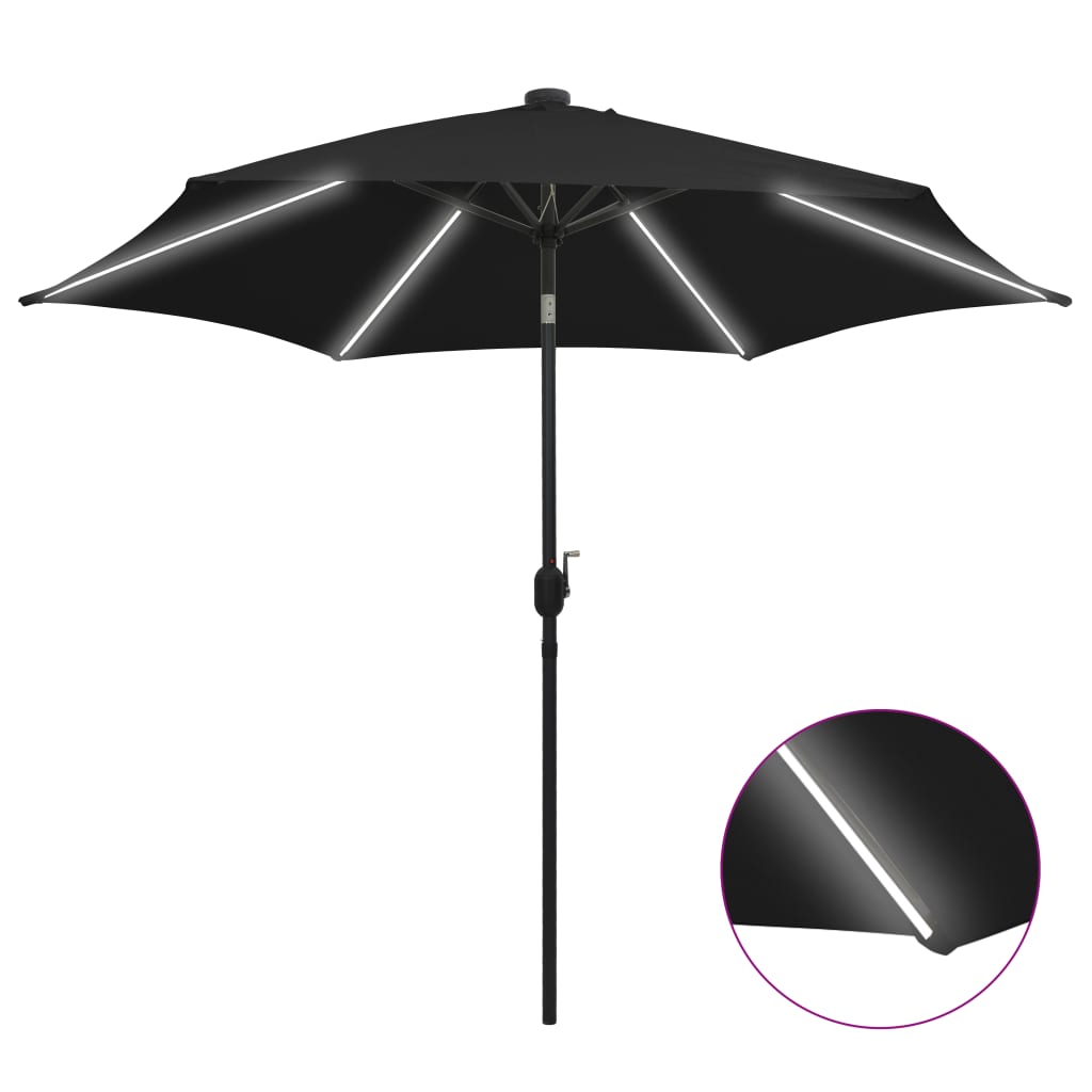 Vidaxl parasol s LED osvětlením a hliníkovým pólem 300 cm černá