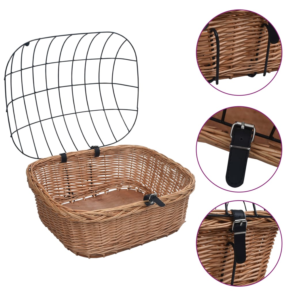 VidaXL bicycle handlebar basket with lid 50x45x35 cm natural willows