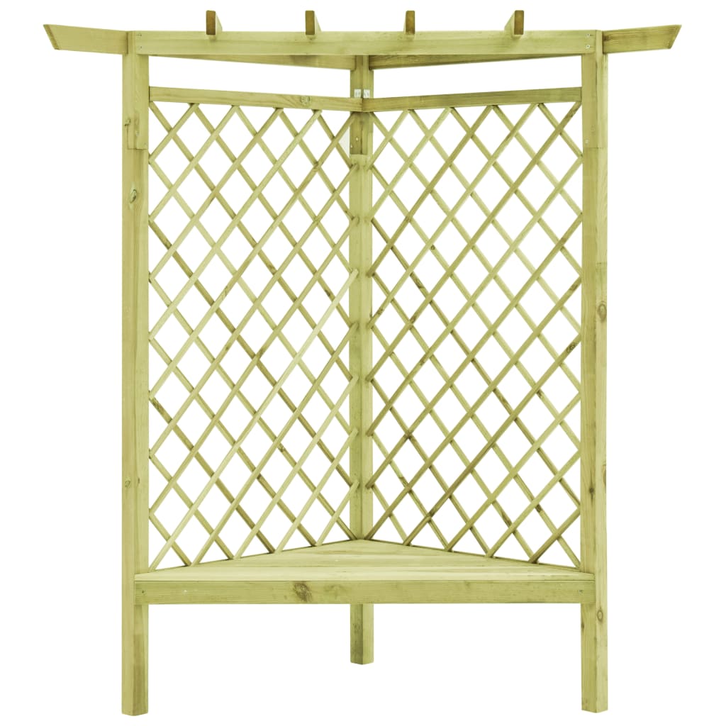 Pérgola de canto vidaxl com assento 130x130x197 cm de madeira de pinheiro impregnada