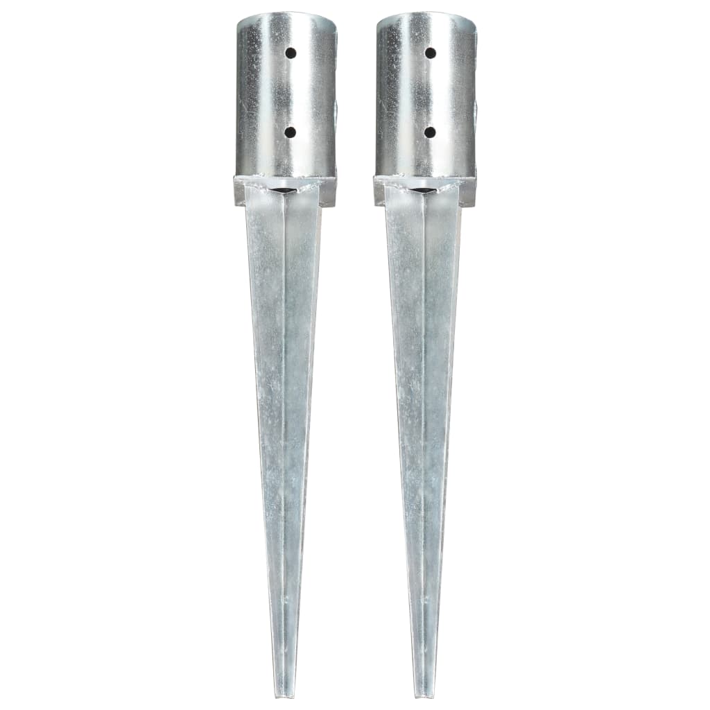 Vidaxl Buedem Pins 2 PCs 8x61 cm galvaniséiert Stol Sëlwer faarweg