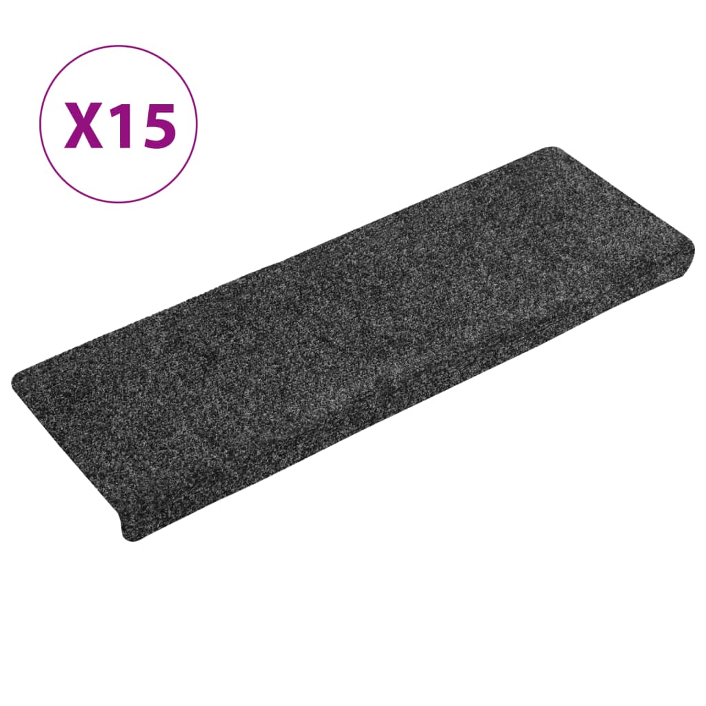 Vidaxl stair mats self -adhesive 15 pieces 65x21x4 cm gray rectangular edge