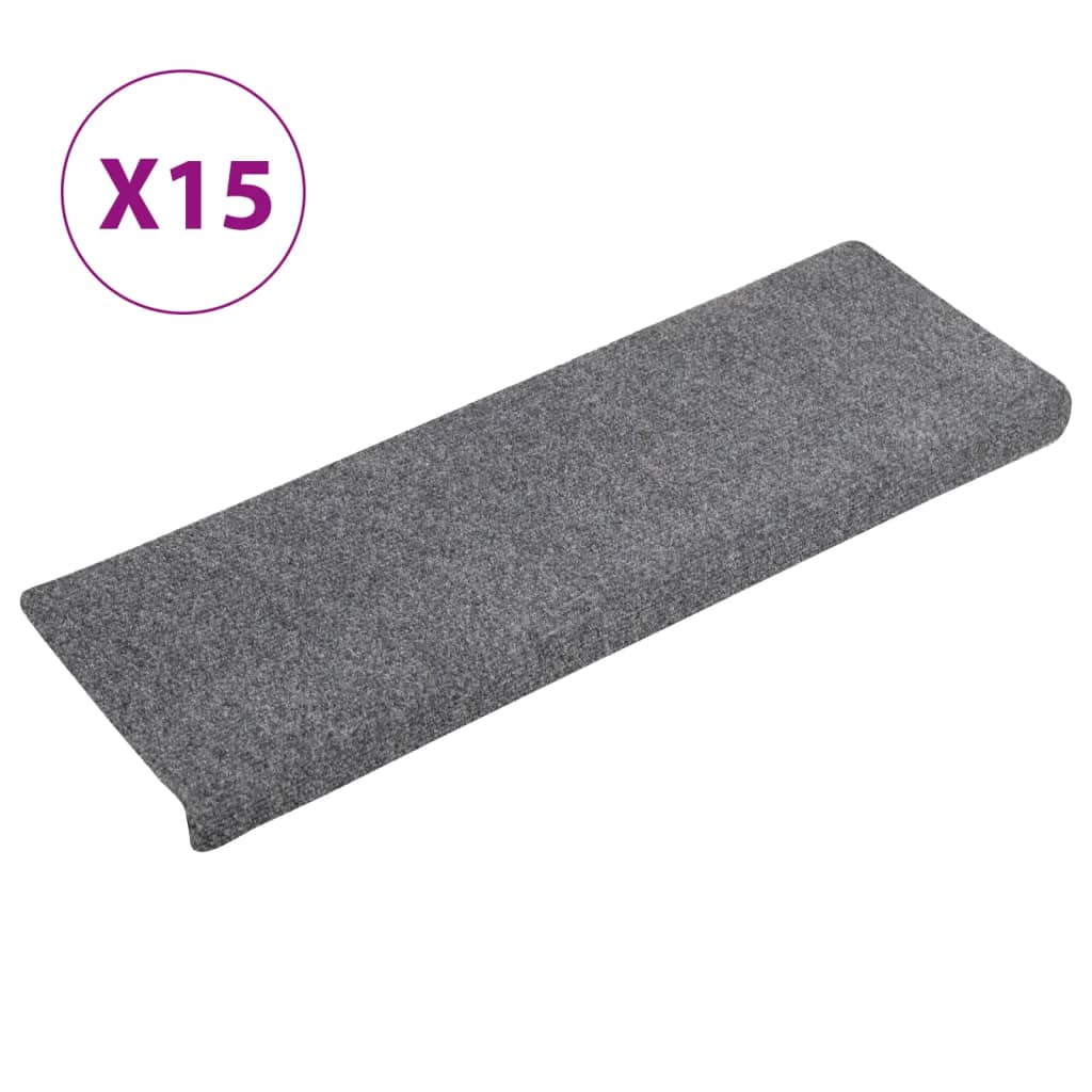 Vidaxl stair mats self -adhesive 15 pieces 65x21x4 cm light gray with rectangular border