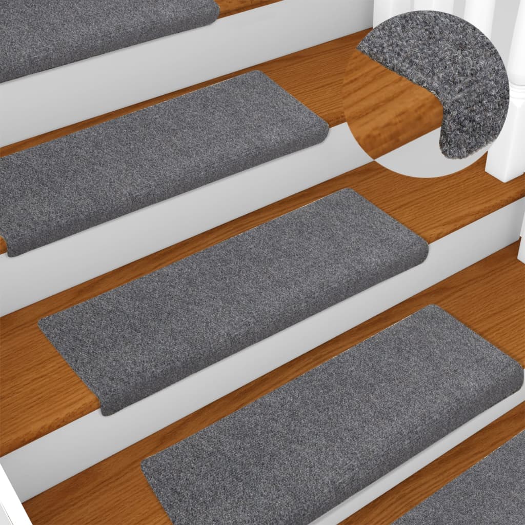 Vidaxl stair mats self -adhesive 15 pieces 65x21x4 cm light gray with rectangular border