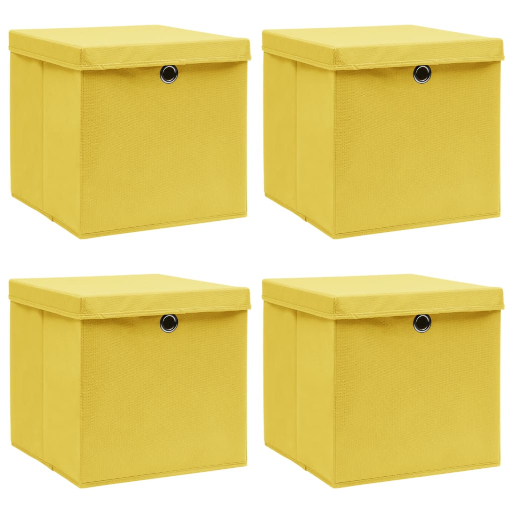 Vidaxl lagringslådor med lock 4 st 32x32x32 cm tyggul