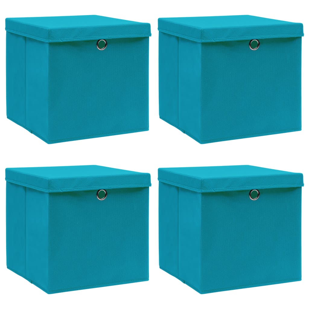 Vidaxl Späicherkëschten mat Deckel 4 PCs 32x32x32 cm Stoff Puppelchen blo