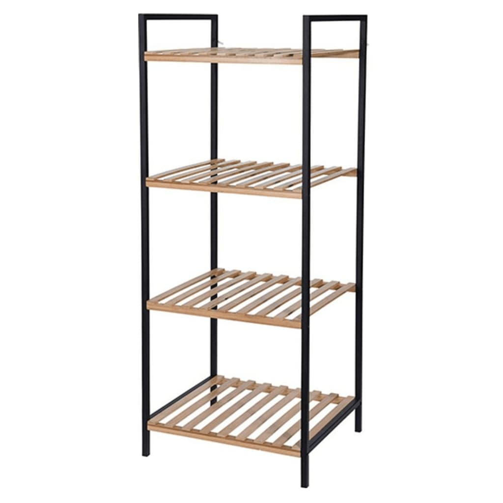 Bathroom Solutions storage rack with 4 shelves of bamboo and steel