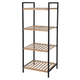 Bathroom Solutions storage rack with 4 shelves of bamboo and steel