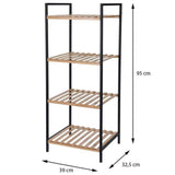 Bathroom Solutions storage rack with 4 shelves of bamboo and steel