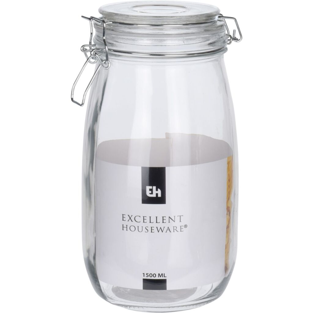 Excellent houseware storage jar with lid 1500ml with clamp