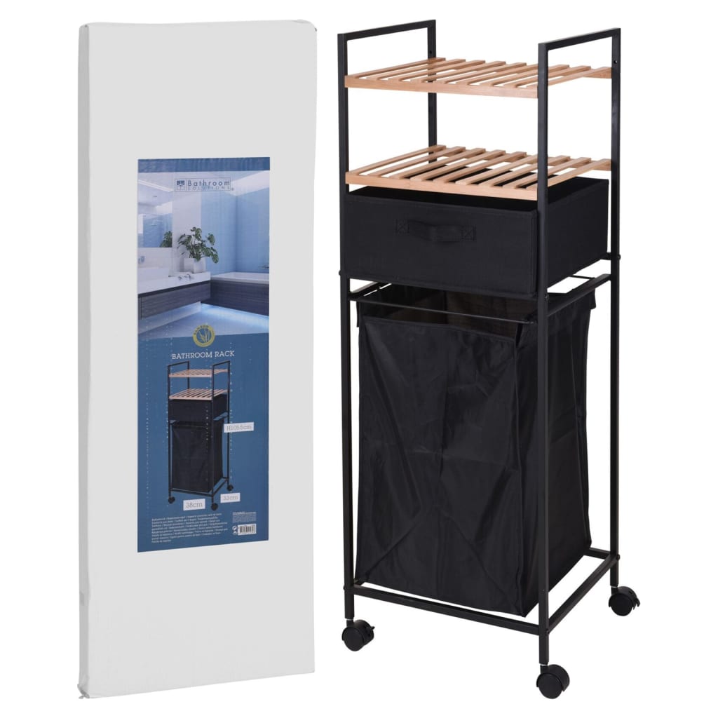 Bathroom Solutions storage rack with 2 shelves and laundry basket 109 cm bamboo