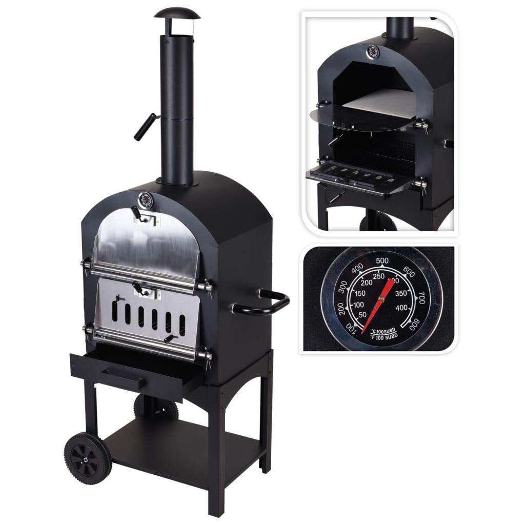 Progarden 2-i-1 grillpizza ovn 68 x 48 x 156 cm rustfrit stål sort