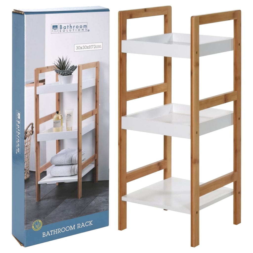Soluzioni per il bagno Soluzioni da bagno Raffichi di stoccaggio con 3 ripiani MDF e bambù