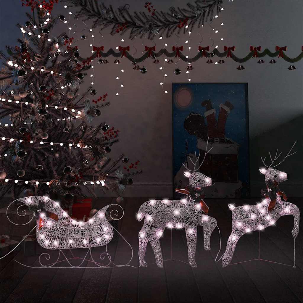 Vidaxl vánoční dekorace soby a saně 60 LED diody zlaté barvy
