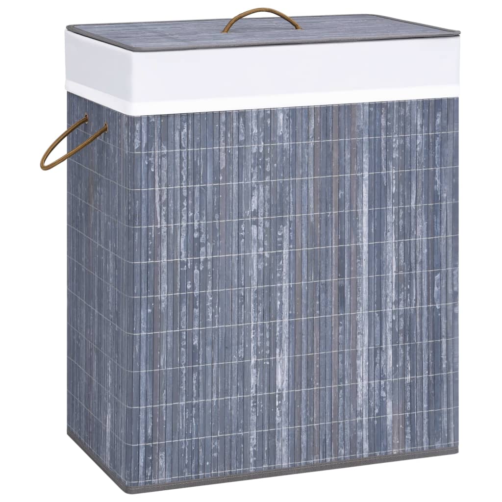 Vidaxl Wäschkuerf mat 2 Kompartimenter 100 l Bamboo Grey