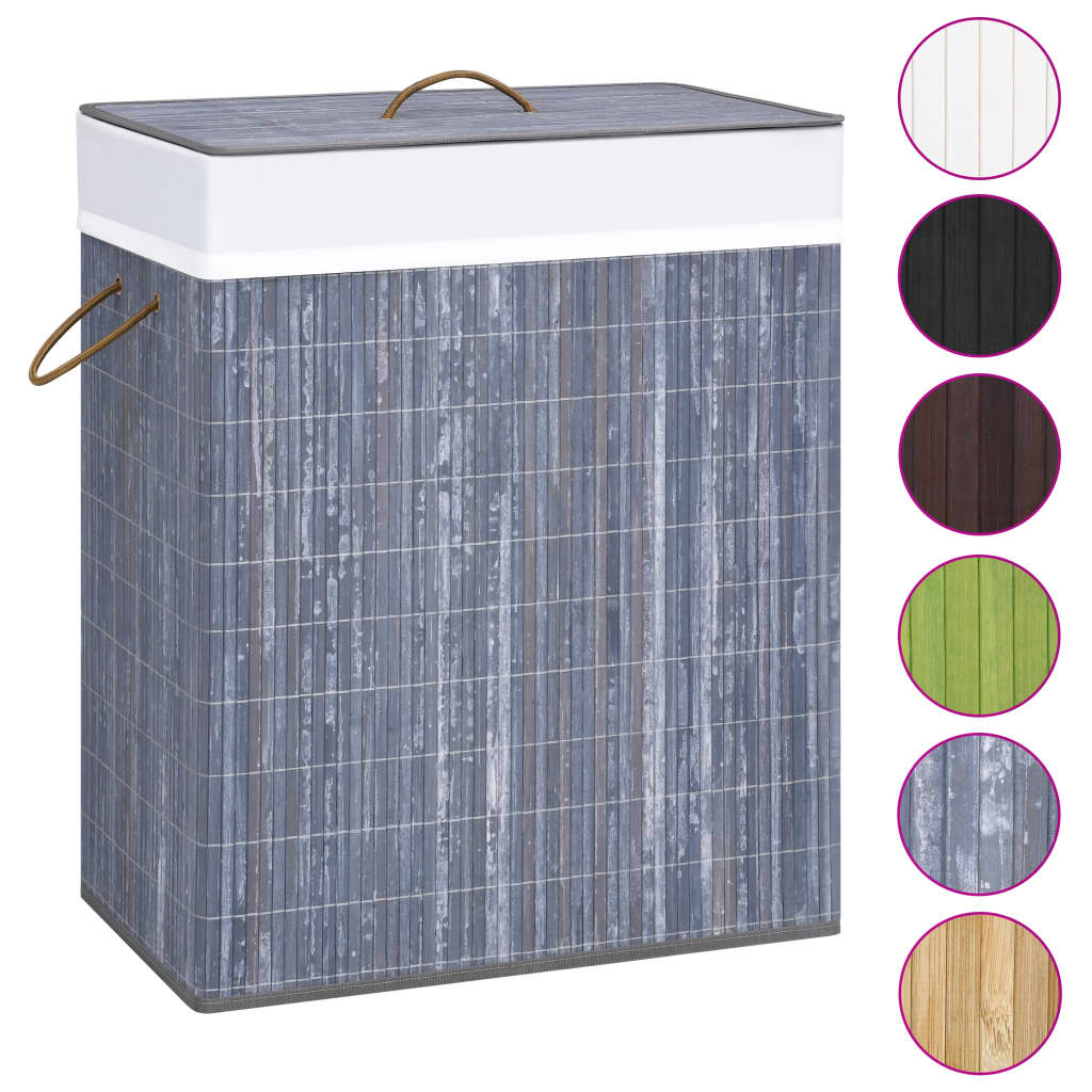 Vidaxl Wäschkuerf mat 2 Kompartimenter 100 l Bamboo Grey
