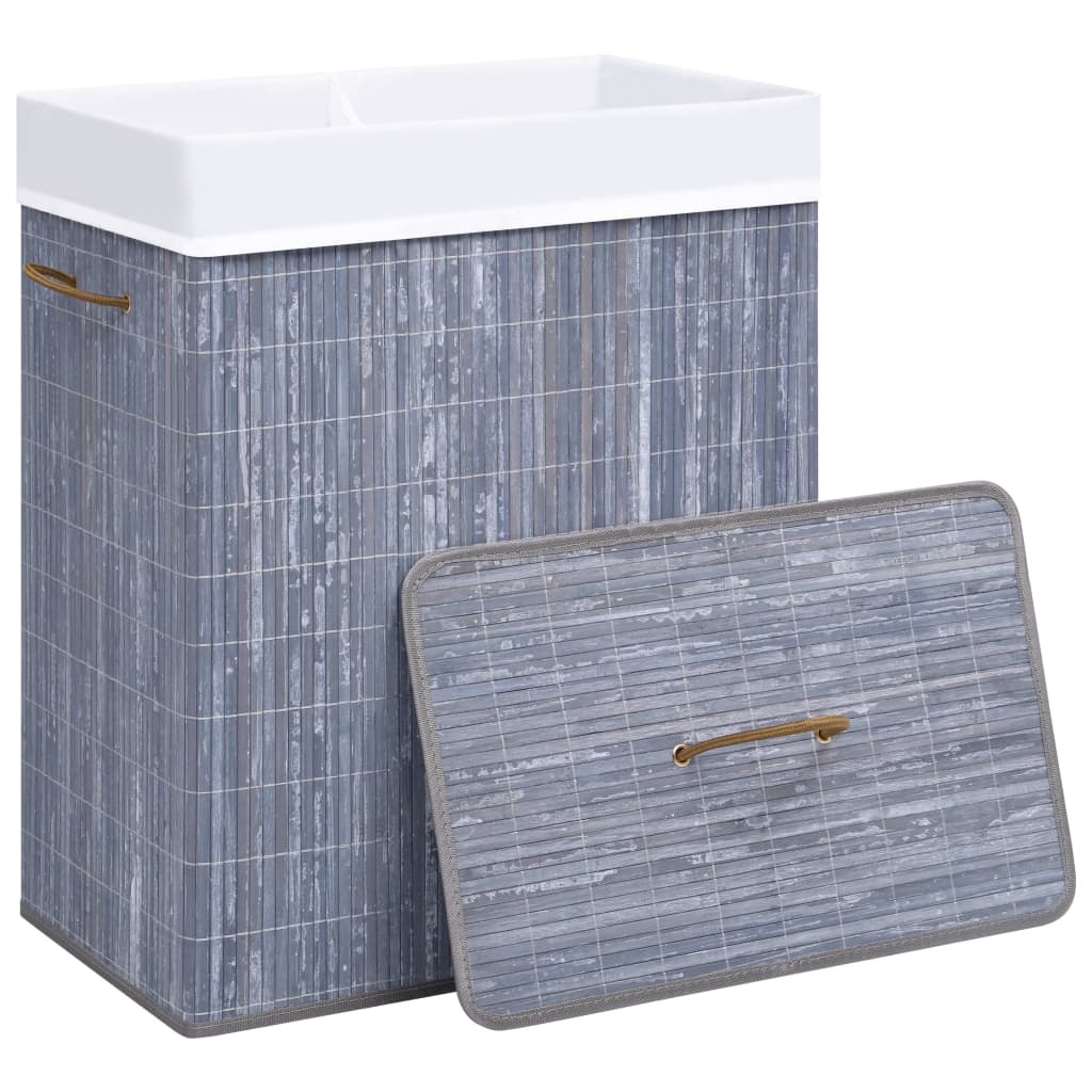 Vidaxl Wäschkuerf mat 2 Kompartimenter 100 l Bamboo Grey