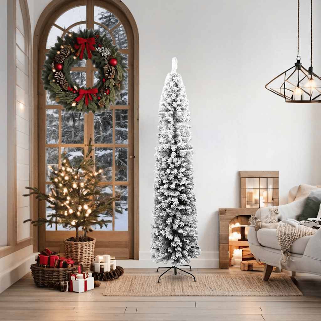 Vidaxl Kunstkerstboom med snø smal 180 cm PVC grønn