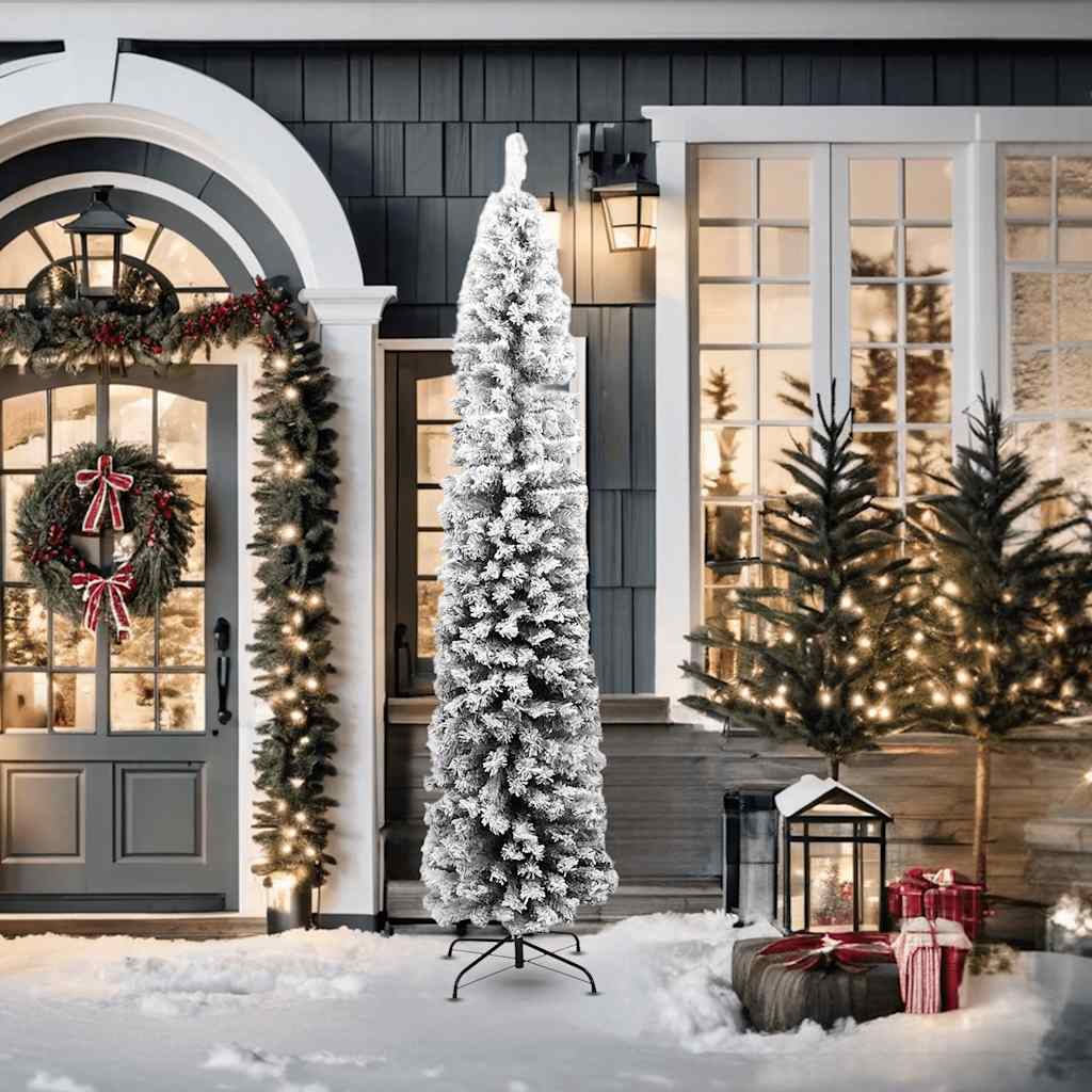 Vidaxl Kunstkerstboom med snø smal 210 cm PVC grønn