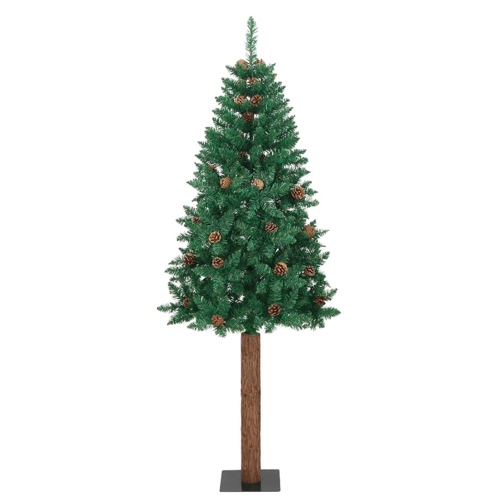 Vidaxl Christmas tree with real wood and pine cones narrow 150 cm PVC green