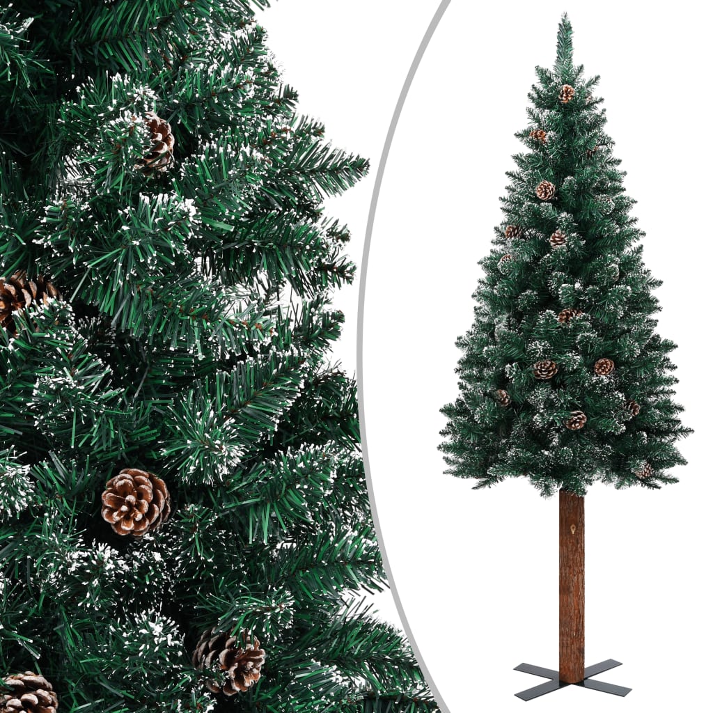 Vidaxl Christmas tree with real wood and snow narrow 150 cm green