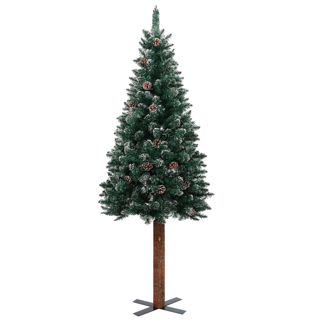 Vidaxl Christmas tree with real wood and snow narrow 150 cm green
