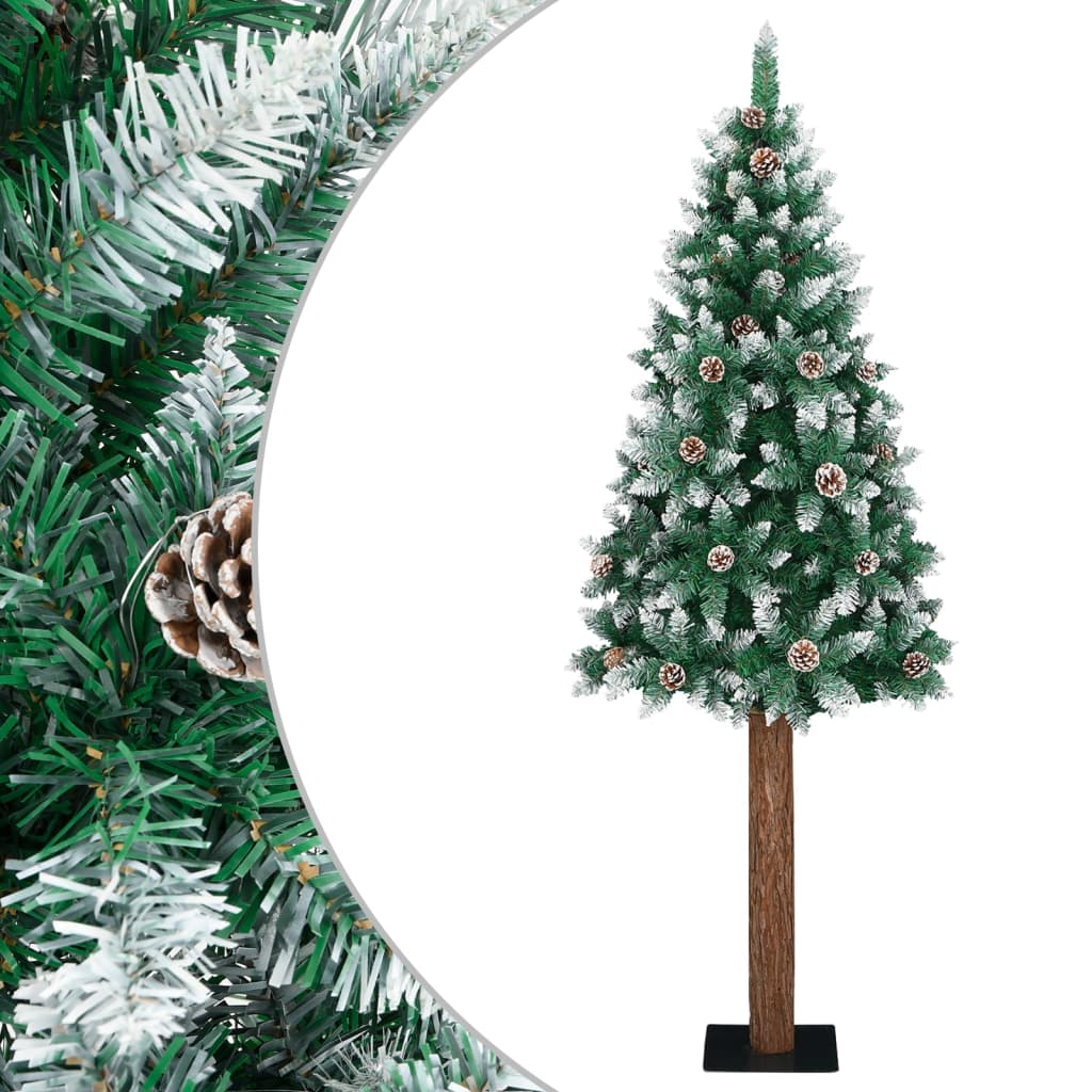 Vidaxl Chrëschtbaum mat realen Holz a Schnéi leiden 210 cm gréng