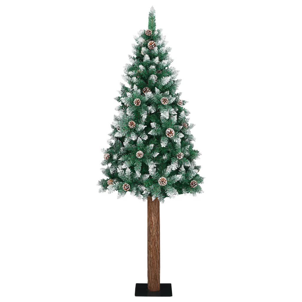 Vidaxl Chrëschtbaum mat realen Holz a Schnéi leiden 210 cm gréng