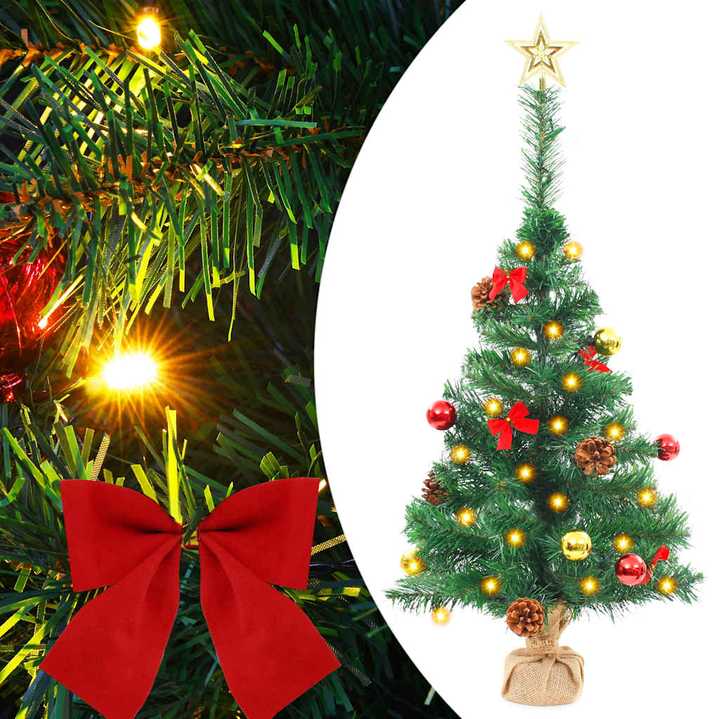 Vidaxl Kunstkerstboom z oświetleniem i kulkami świątecznymi 64 cm zielony
