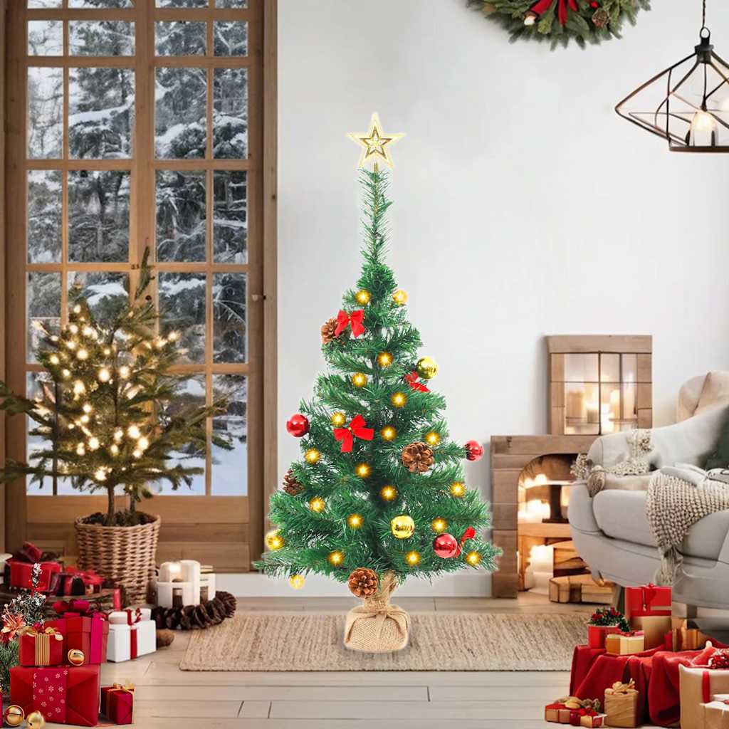 Vidaxl Kunstkerstboom z oświetleniem i kulkami świątecznymi 64 cm zielony