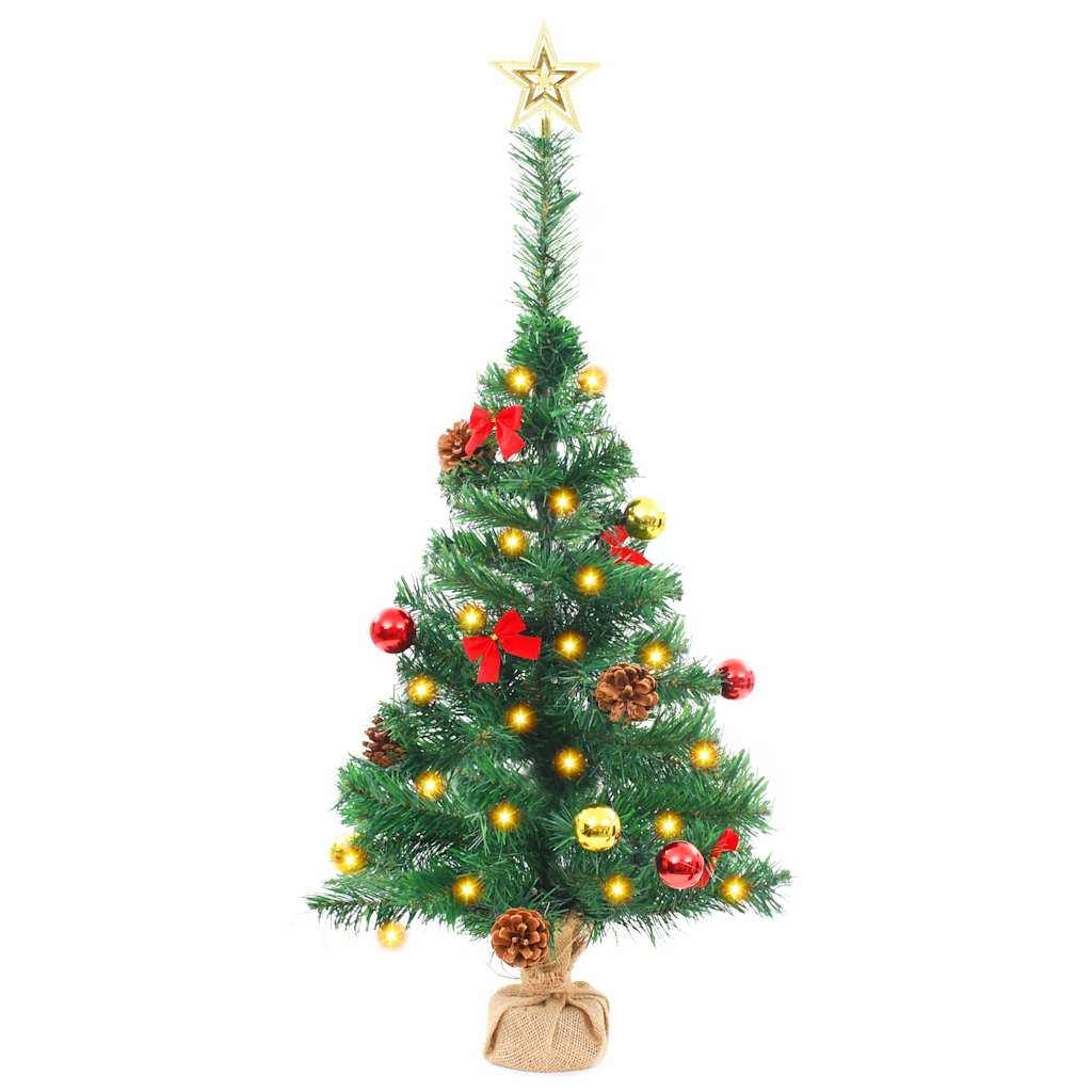 Vidaxl Kunstkerstboom z oświetleniem i kulkami świątecznymi 64 cm zielony