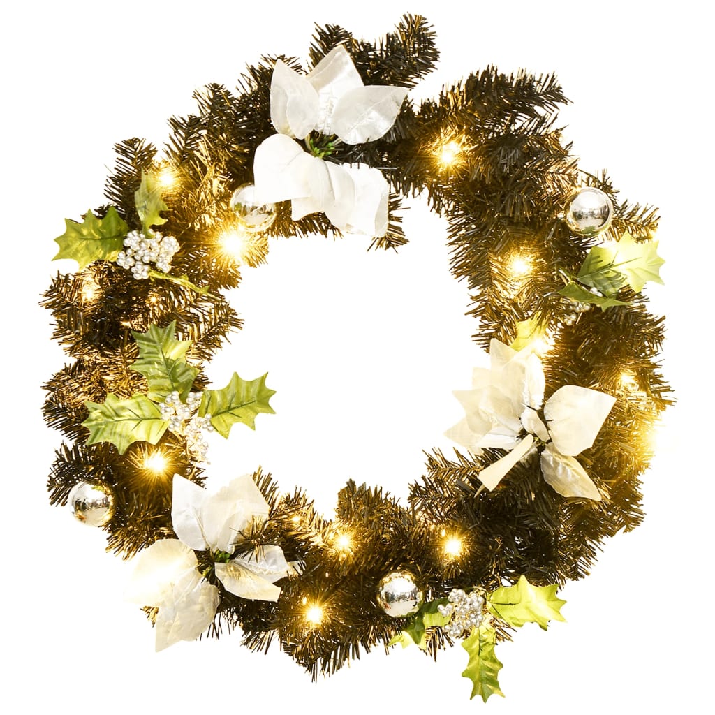 Vidaxl julekrans med LED -lys 60 cm PVC sort