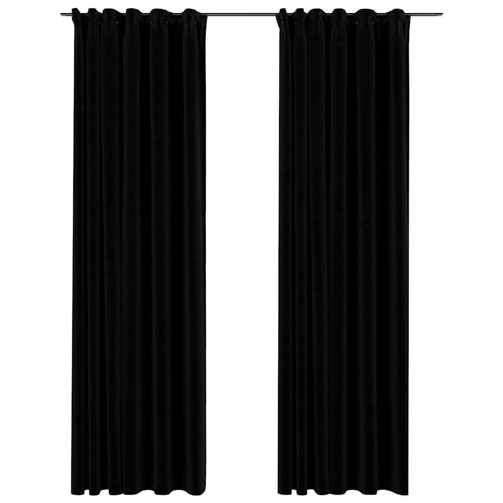 Vidaxl curtains linen look blackout hooks 2 st 140x245 cm black