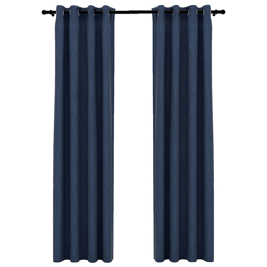 Vidaxl gordijnen linnen-look verduisterend ogen 2 st 140x245 cm blauw