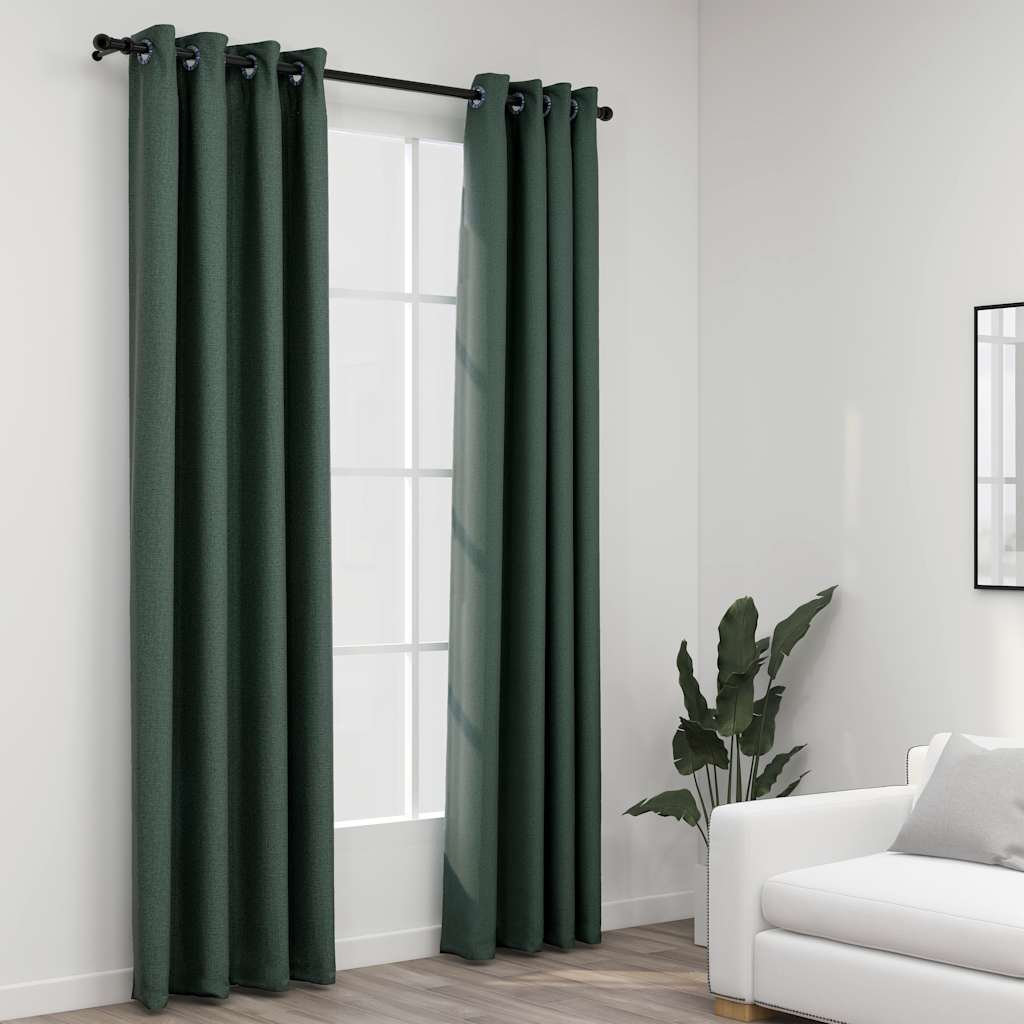VidaXL Curtains Linen Look Damning Eyes 2 st 140x245 cm Green