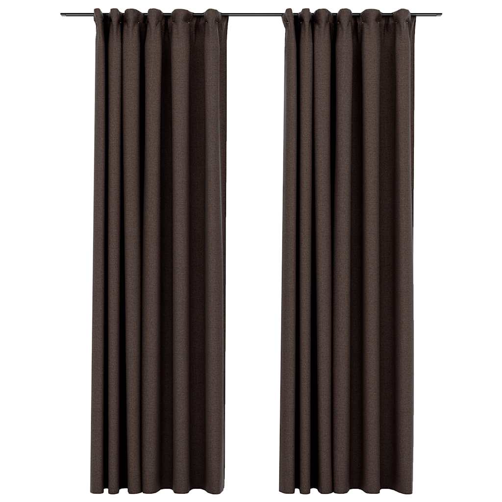 Vidaxl curtains linen look blackout hooks 2 pcs 140x225 cm taupe