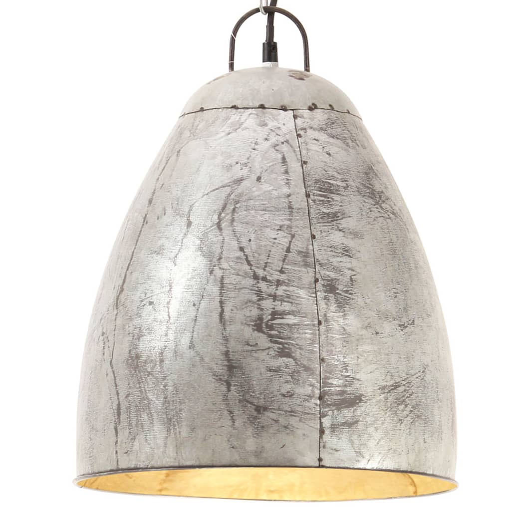 Vidaxl hänkend Lamp industriell ronderëm 25 w e27 32 cm sëlwer faarweg
