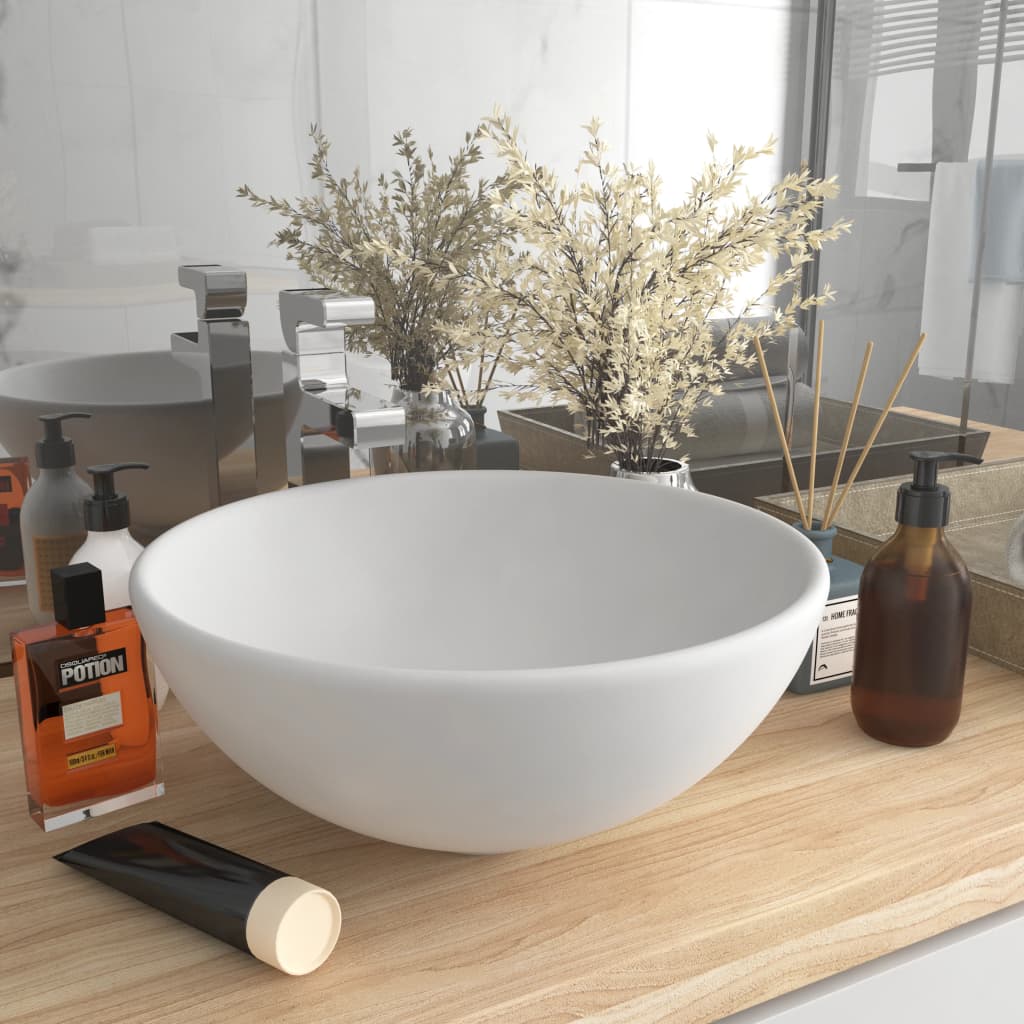 Vidaxl Washbasin Round 32.5x14 cm Ceramic Mat White