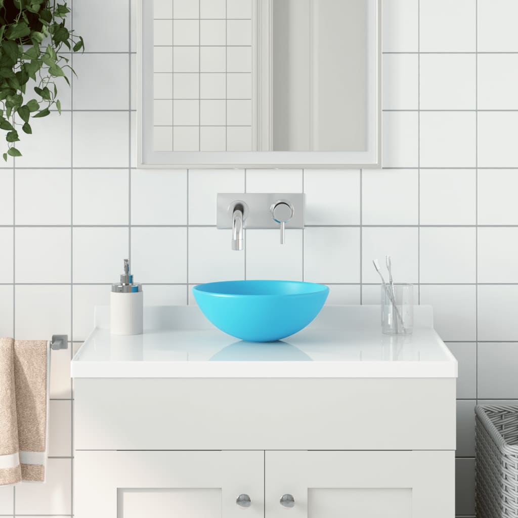 Vidaxl round ceramic washbasin light green