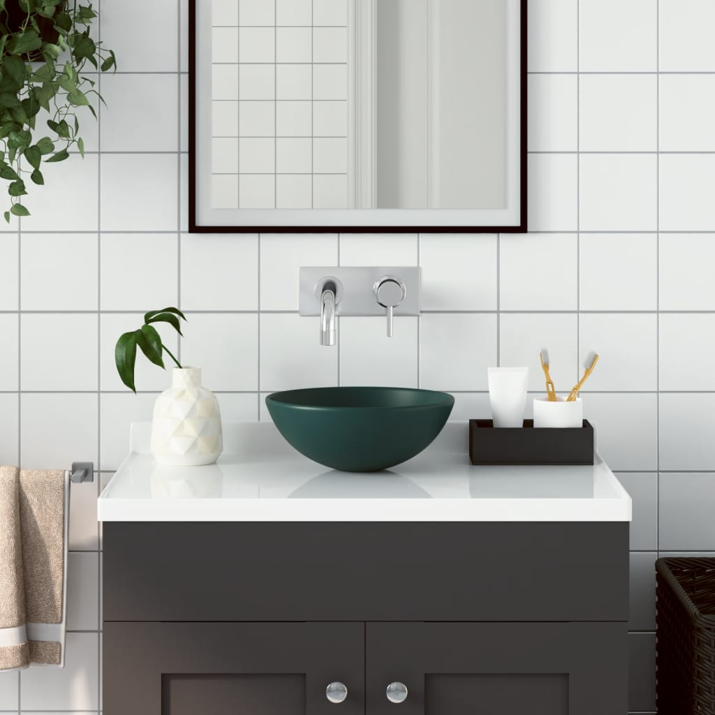 Vidaxl Washbasin Round Céramique Green foncé
