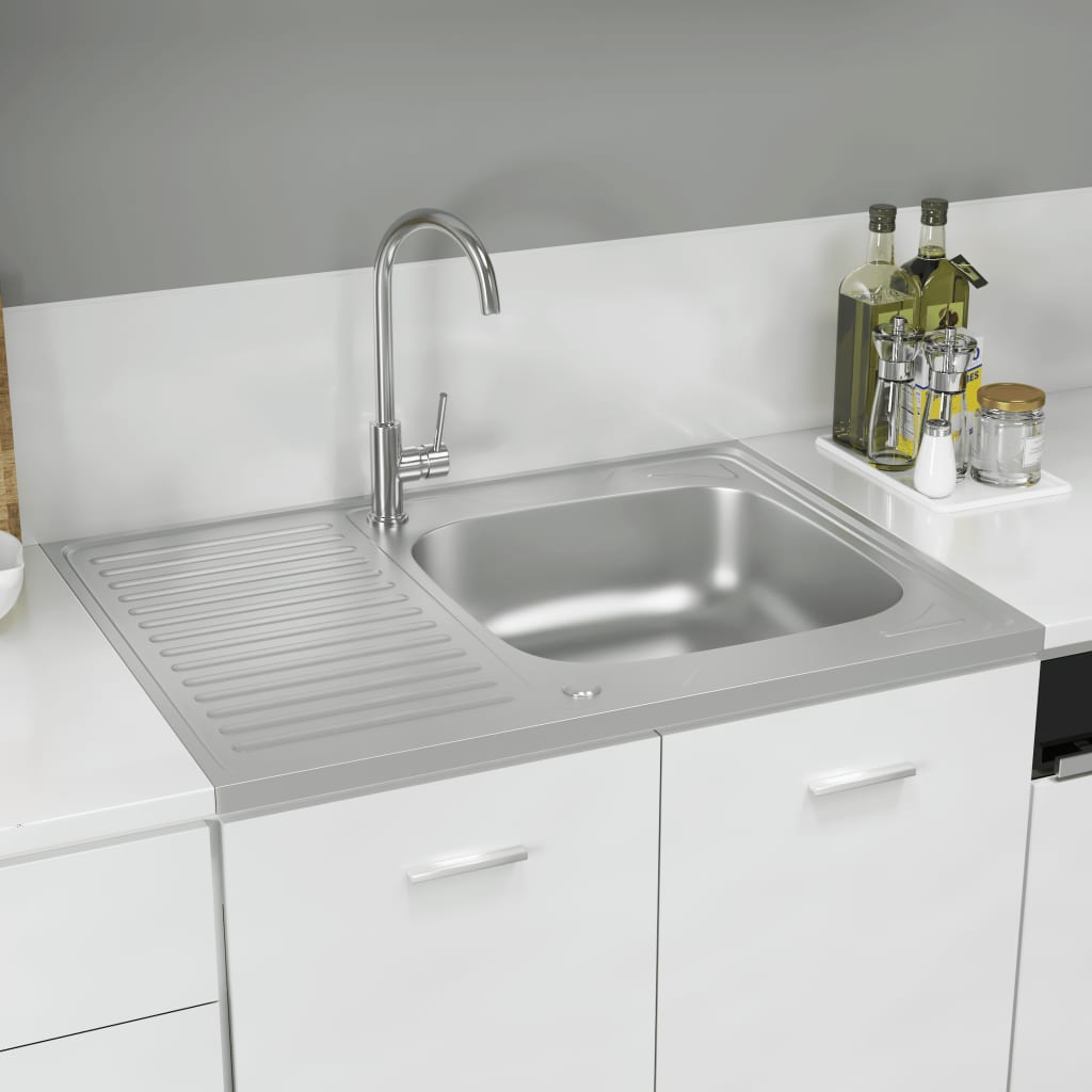 VidaXL Sink with Drain Set 800x600x155 mm Stainless Steel Silver