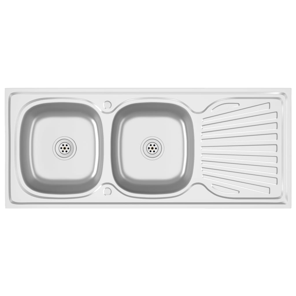 VidaXL Gootsteen dubbele bak 1200x600x155 mm roestvrij staal zilver