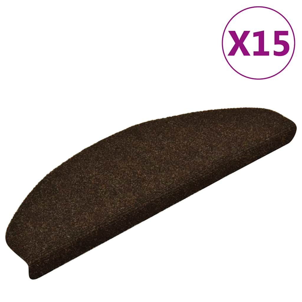 VIDAXL Stair tapetes auto -adesivos 15 peças 65x21x4 cm Brown Semi -Rounds grandes