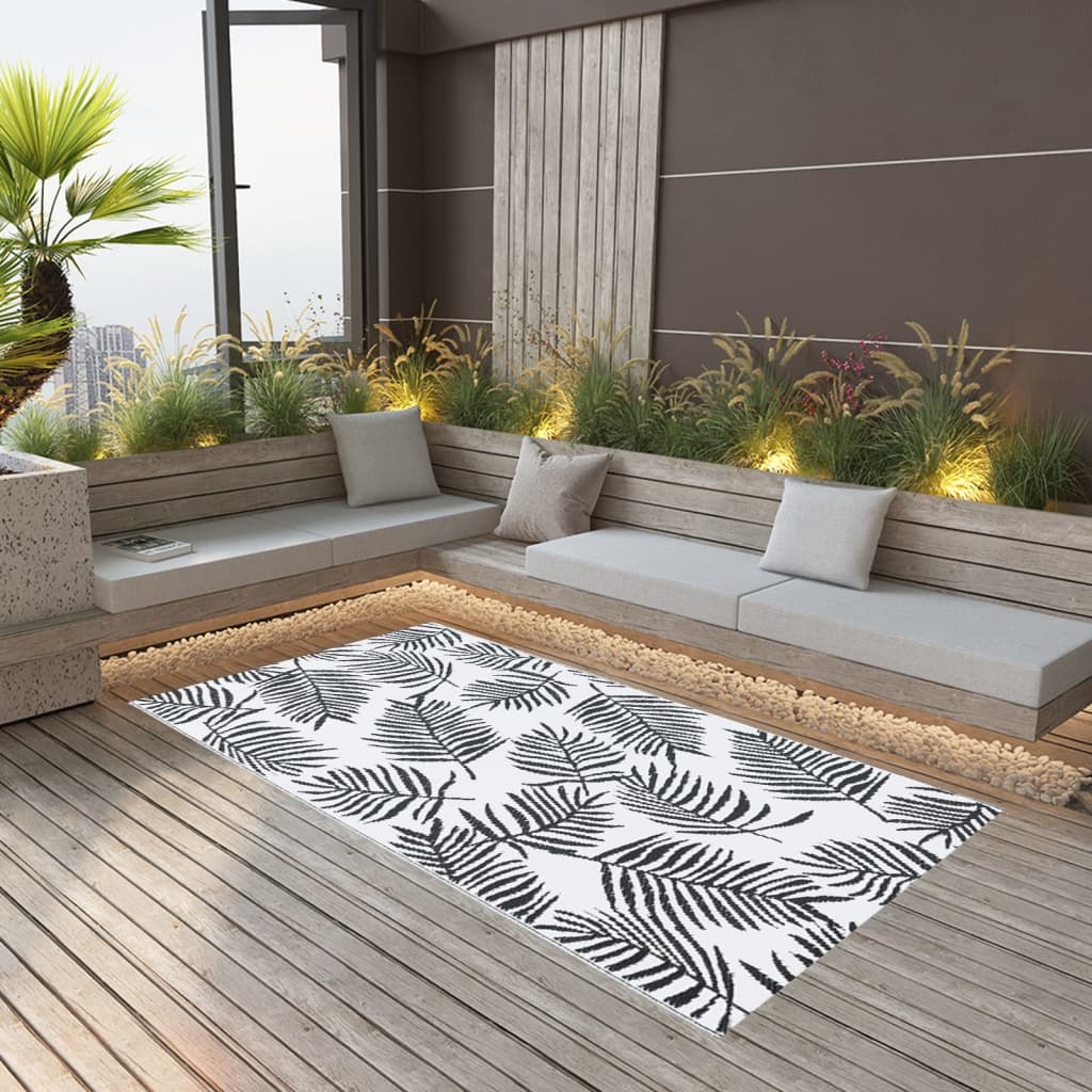 Vidaxl ausserhalb rug arakil 80x150 cm pp wäiss a schwaarz