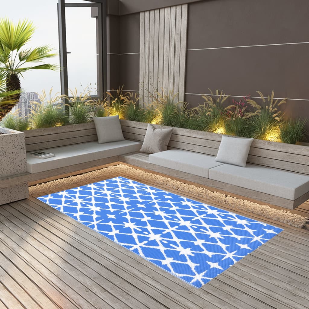 Vidaxl ausserhalb vum Rug Arakil 190x290 cm pp blo a wäiss
