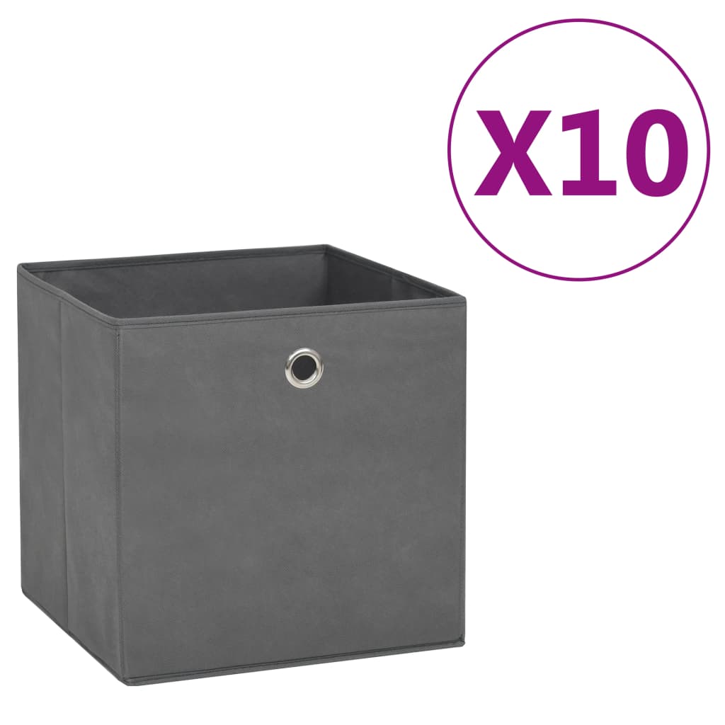 Cajas de almacenamiento de Vidaxl 10 PCS 28x28x28 Cm de tela no tejida gris