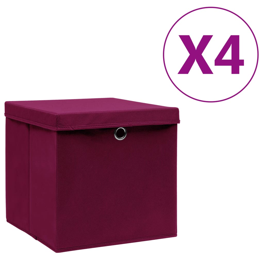 Vidaxl storage boxes with lid 4 pcs 28x28x28 cm dark red