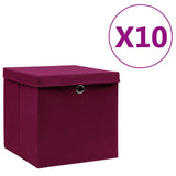 Vidaxl oppbevaringsbokser med lokk 10 St 28x28x28 cm mørkerød