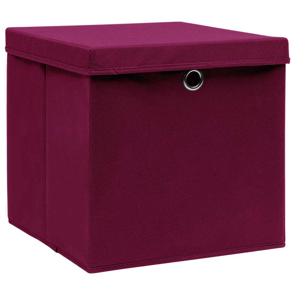Vidaxl oppbevaringsbokser med lokk 10 St 28x28x28 cm mørkerød