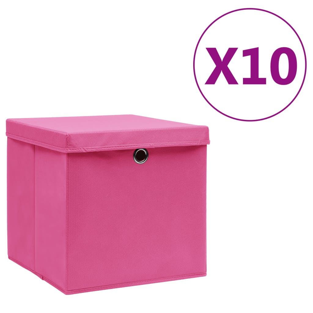 Vidaxl lagringslådor med lock 10 st 28x28x28 cm rosa