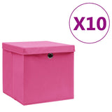 Vidaxl lagringslådor med lock 10 st 28x28x28 cm rosa